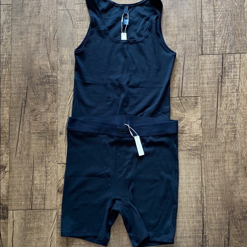 SKIMS cotton boxer and top.